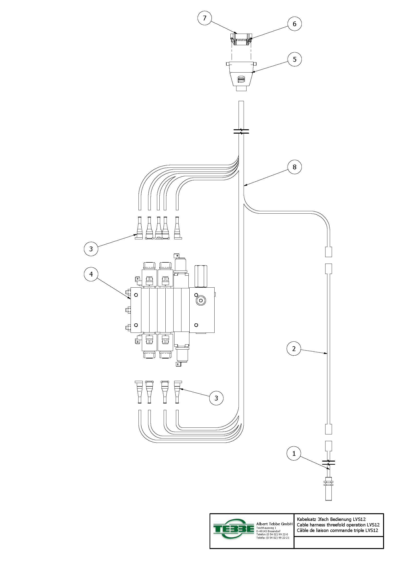 Kabelset voor bucher bediening 3 voudig LVS12